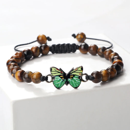 Luckacco Trendy Butterfly Beaded Bracelets For Women Men Natural Stone Beads Chain Bangles Handmade Female Bohemian Party Jewelry Gifts
