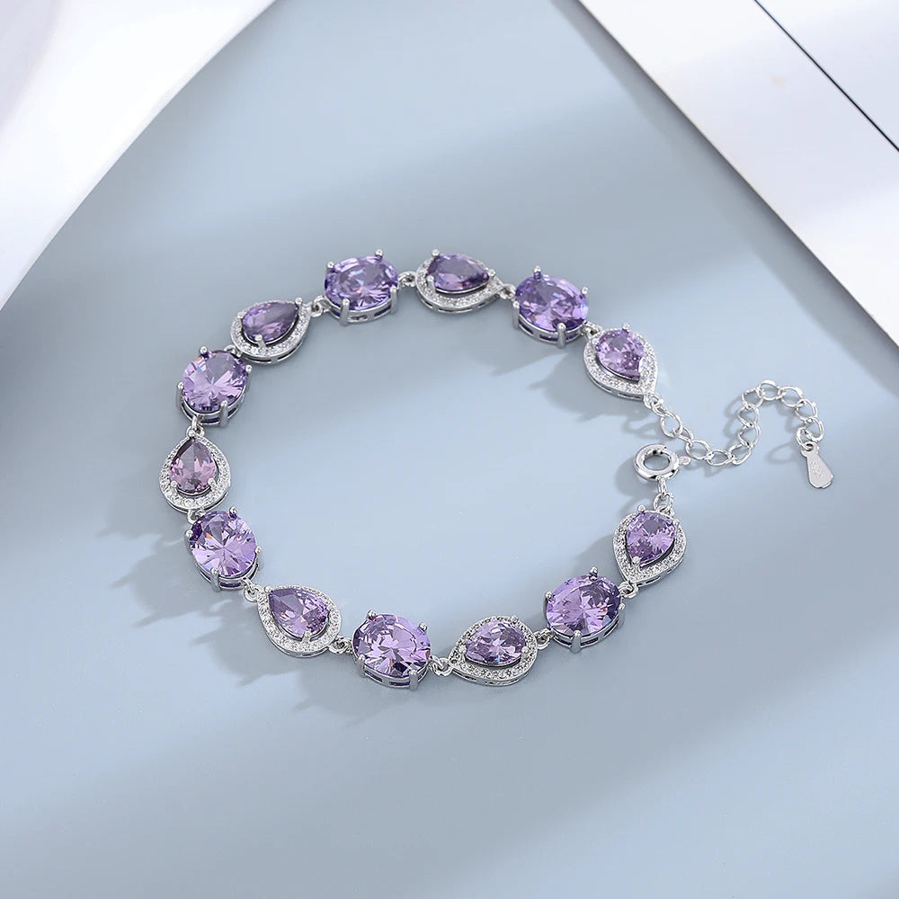 luckacco amethyst purple zircon tennis bracelets female real s925 silver plated gemstone bracelet for women birthday gift