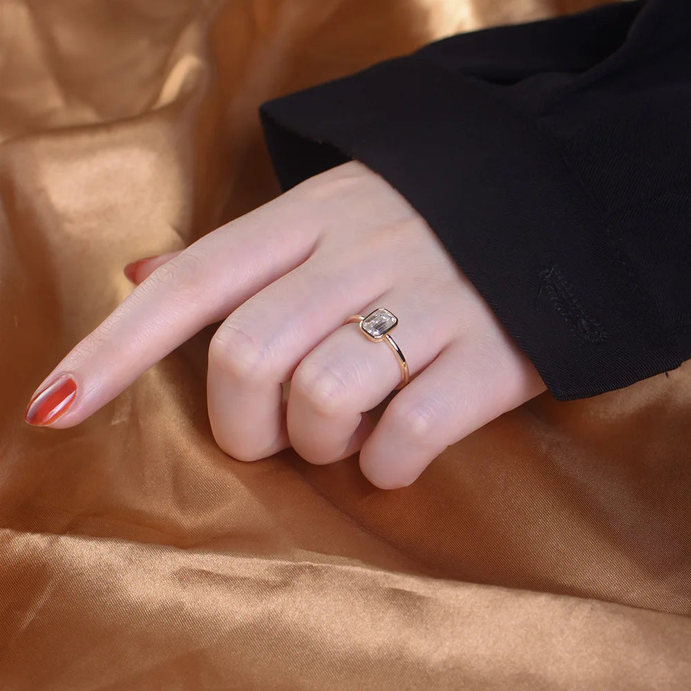 luckacco luxury 1-3ct emerald cut moissanite ring 925 sterling silver engagement solitaire rings for girl gold plated anniversary gifts