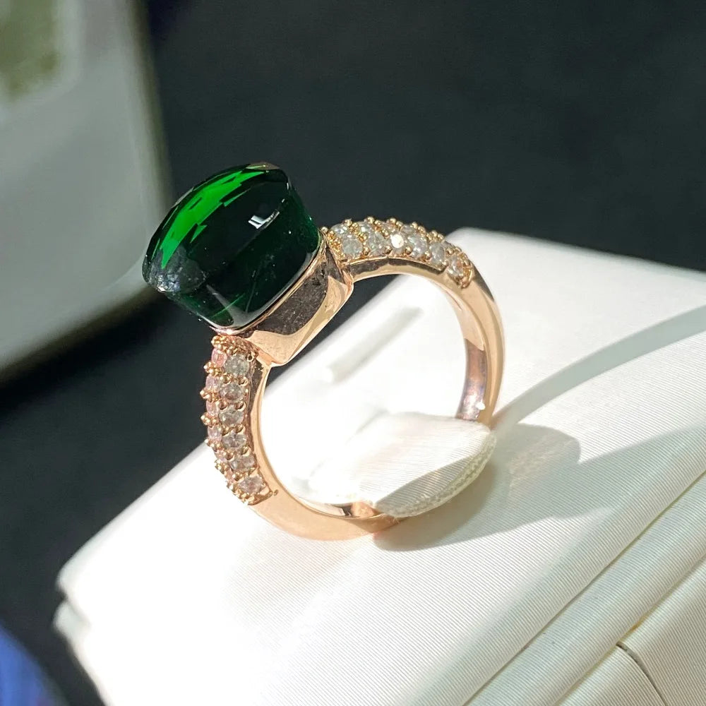 luckacco hot candy square ring inlay zircon colorful crystal ring for women party fashion jewelry gold plated blue topaz ring gift
