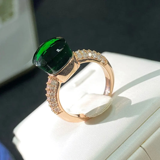 Luckacco Hot Candy Square Ring Inlay Zircon Colorful Crystal Ring For Women Party Fashion Jewelry Gold Plated Blue Topaz Ring Gift
