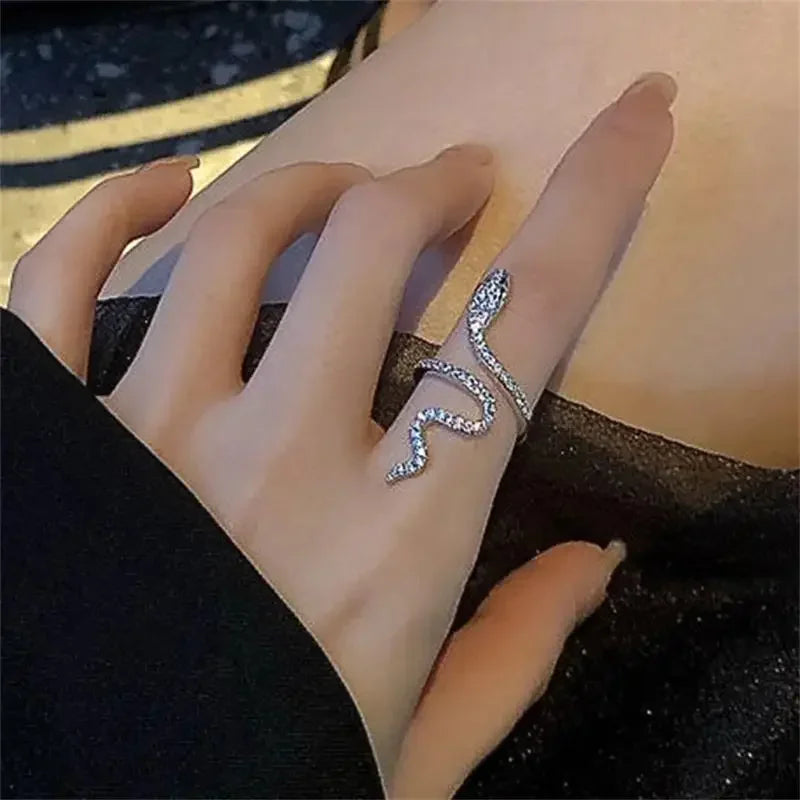 luckacco snake ring for women micro inlaid zircon wound small female simplicity adjustable opening rings index finger ring jewelry