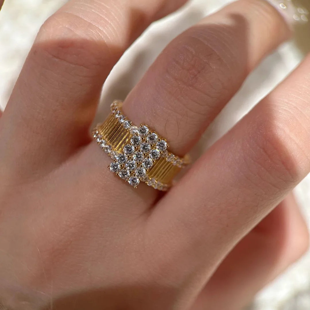 luckacco light luxury retro classical diamond inlay square rings for women unique design exquisite ring wedding banquet jewelry gift