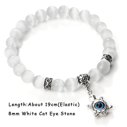 Luckacco Natural Cat Eye Stone Bracelet & Bangle for Women Brief White Pink Opal Beads Yoga Balance Jewelry Lucky Wristband Handmade Gift