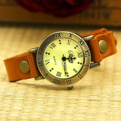 Luckacco Shsby New Rome Vintage Cow Leather Strap Watches Women Dress Bracelet Watches Female Bronze Quartz Watch Student Leisure Watch