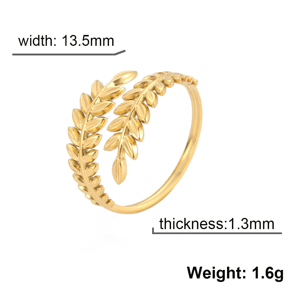 luckacco skyrim new in wheat ears leaf ring boho stainless steel gold color open women rings 2025 trendy jewelry valentine gift