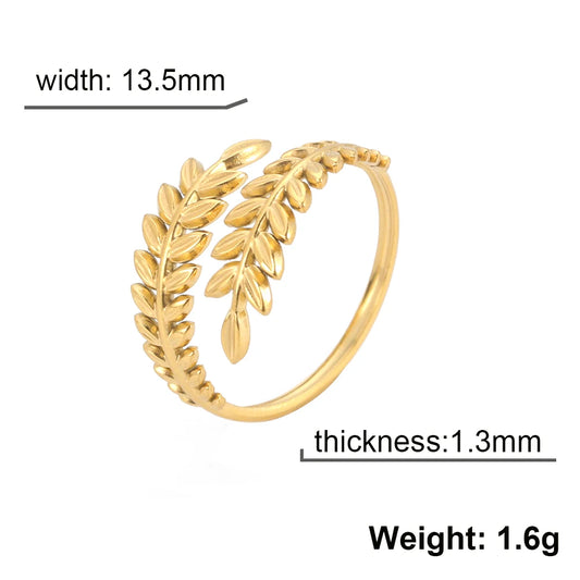 Luckacco Skyrim New In Wheat Ears Leaf Ring Boho Stainless Steel Gold Color Open Women Rings 2025 Trendy Jewelry Valentine Gift