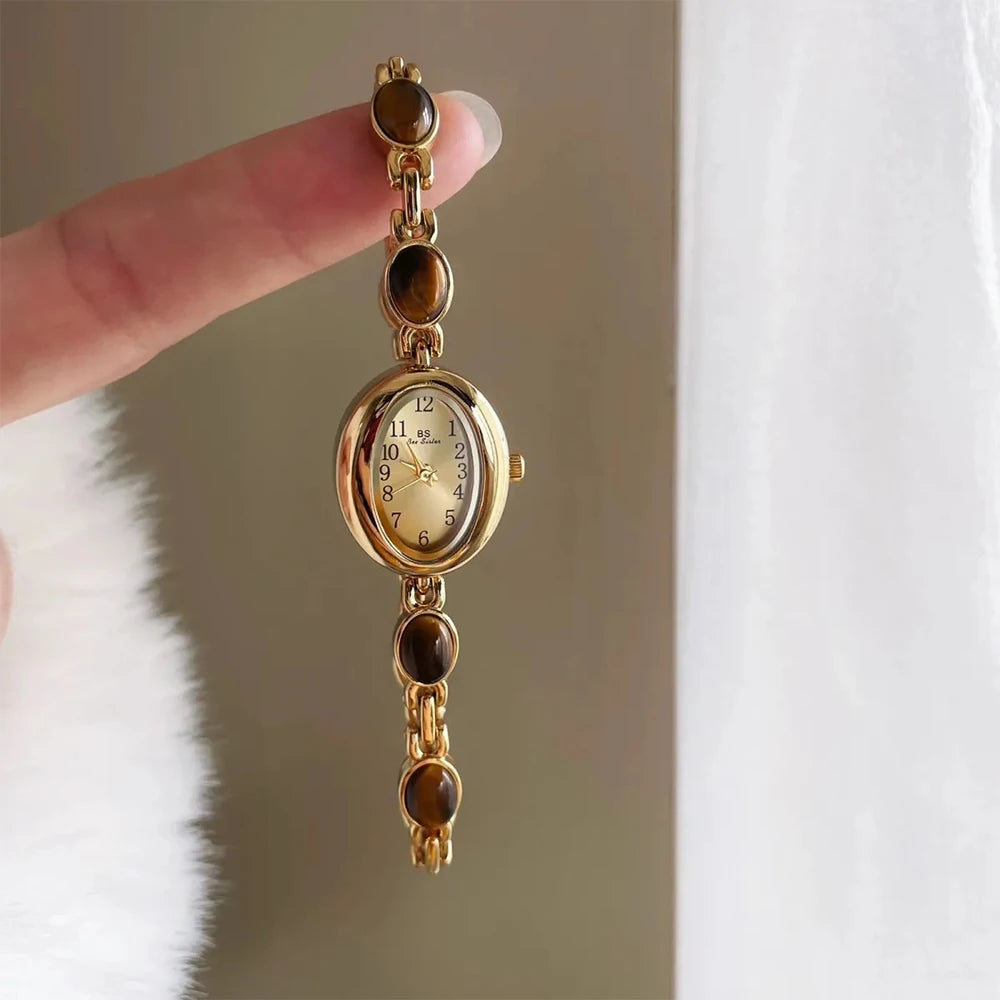 luckacco bs bee sister gold oval dial watches for women vintage alloy quartz woman watch fashion casual dress women's wristwatches
