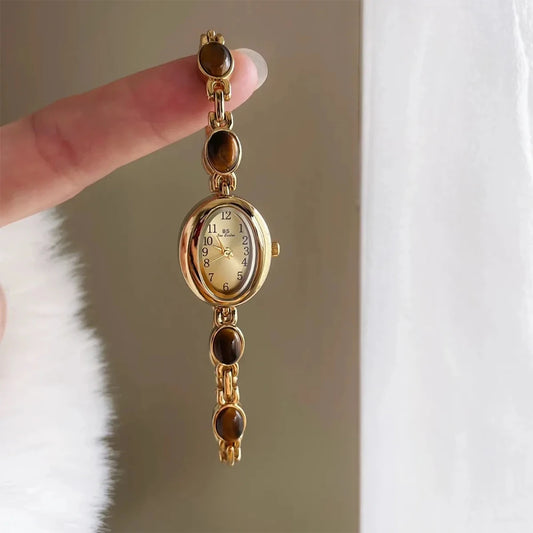 Luckacco BS Bee Sister Gold Oval Dial Watches For Women Vintage Alloy Quartz Woman Watch Fashion Casual Dress Women's Wristwatches