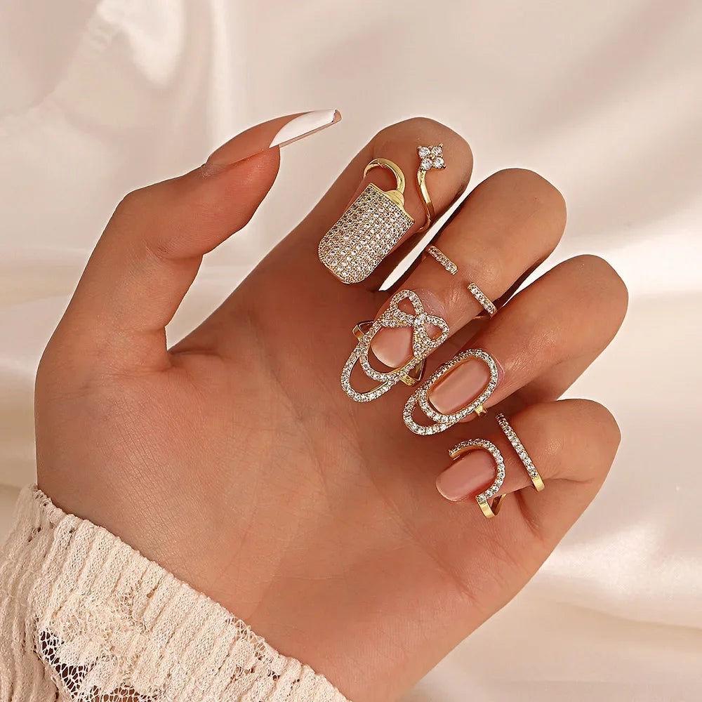 luckacco new in 2023 luxury nail ring micro paved crystal phalanx finger manicure joint cuticle rings for women trend jewelry