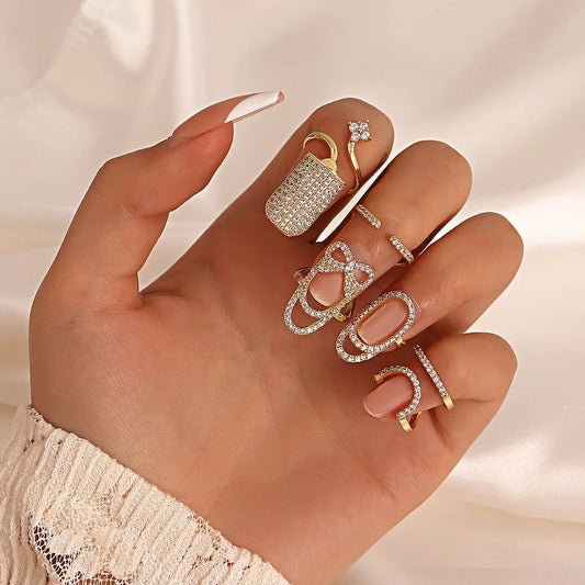 Luckacco New In 2023 Luxury Nail Ring Micro Paved Crystal Phalanx Finger Manicure Joint Cuticle Rings For Women Trend Jewelry
