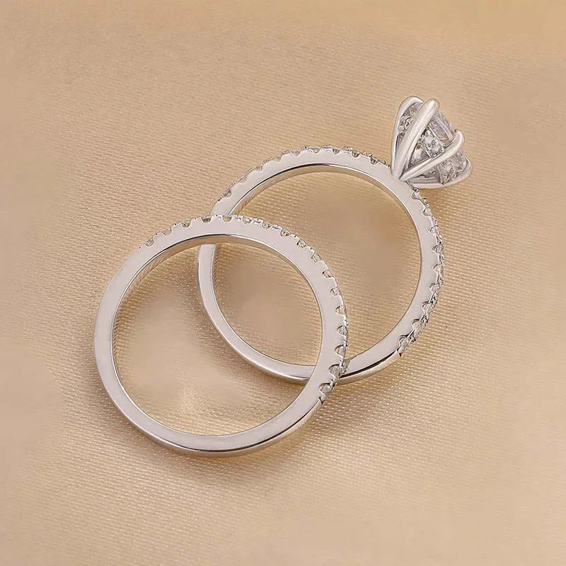 luckacco caoshi 2pcs/set luxury wedding rings for women bright marquise zirconia finger jewelry gorgeous fashion silver color accessories