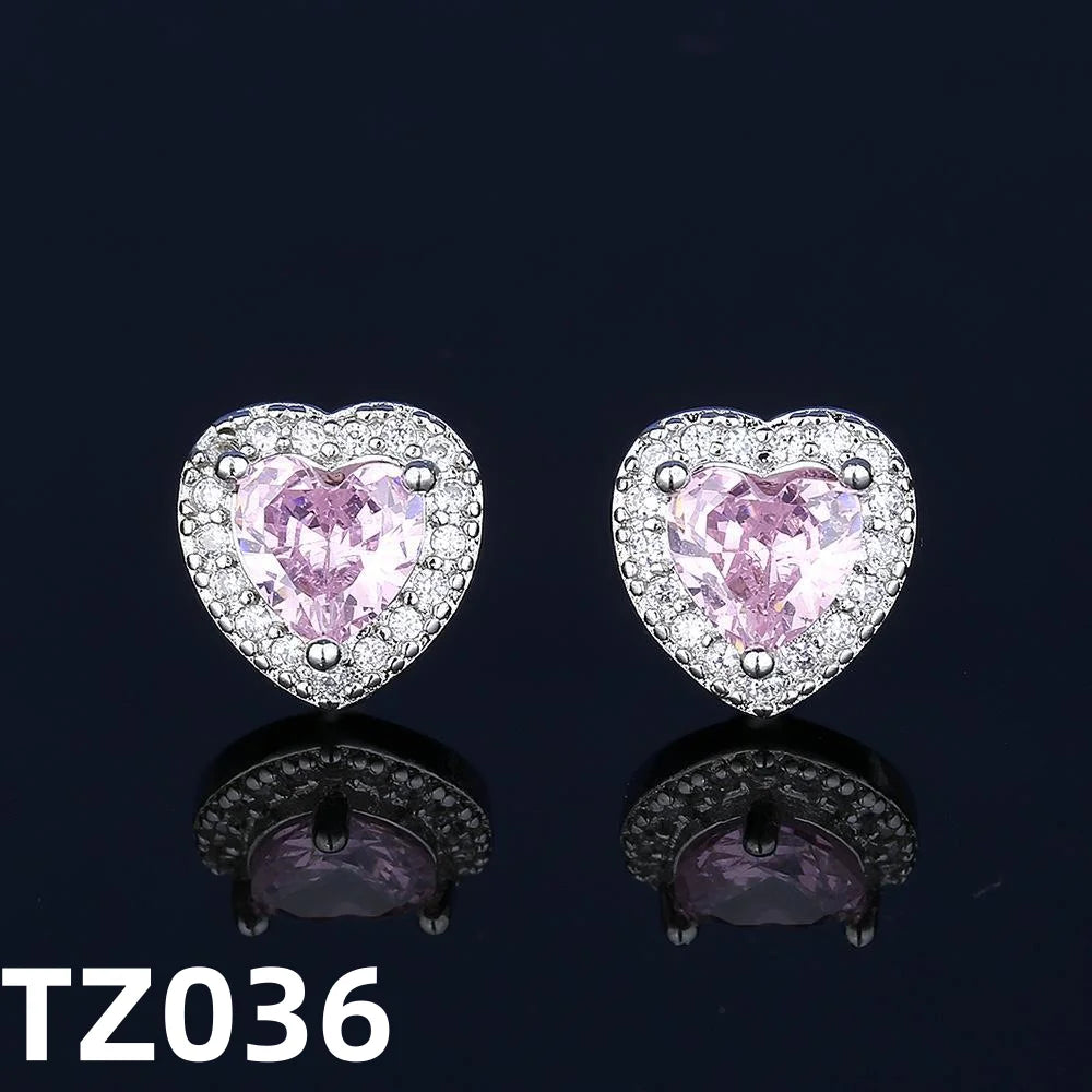 luckacco 925 sterling silver jewelry set heart shape pink crystal zircon necklace earrings ring women's elegant jewelry