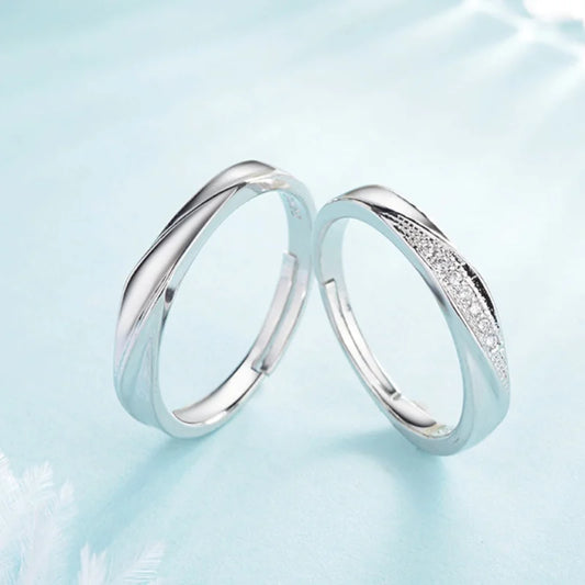 Luckacco High-quality Couple Wedding Ring for Woman Men 2Pcs Love Heart Zircon Adjustable Rings Fashion Stainless Steel Engaged Jewelry