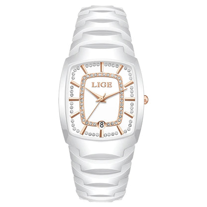 Luckacco LIGE 2025 TOP Elegant Women's Watch Waterproof Fashion Ladies Clock Creative Ceramic Strap Watch for Women Gift Relogio Feminino