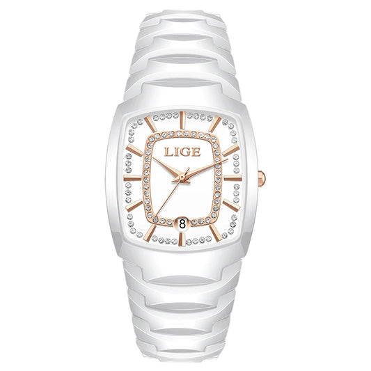 Luckacco LIGE 2025 TOP Elegant Women's Watch Waterproof Fashion Ladies Clock Creative Ceramic Strap Watch for Women Gift Relogio Feminino
