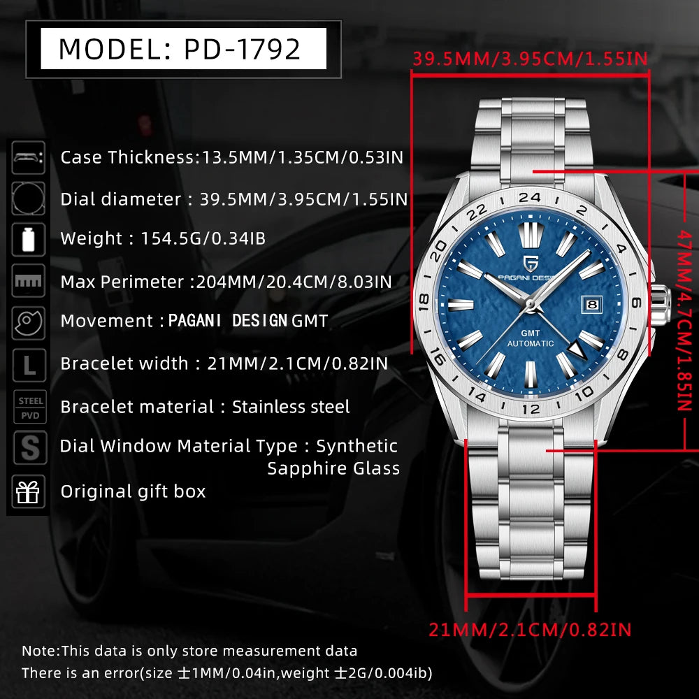luckacco 2024 new pagani design 40mm men mechanical watches top brand sapphire glass gmt watch 100m waterproof automatic watch for men