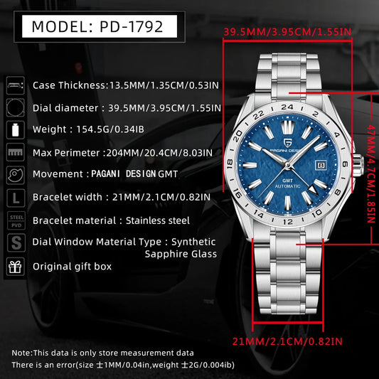 Luckacco 2024 New PAGANI DESIGN 40MM Men Mechanical Watches Top Brand Sapphire Glass GMT Watch 100M Waterproof Automatic Watch for Men
