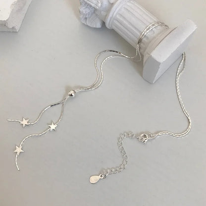 Luckacco New Fashion Simple 925 Sterling Silver Star Pendant Necklace For Women Girl Clavicle Chain Choker Statement Jewelry