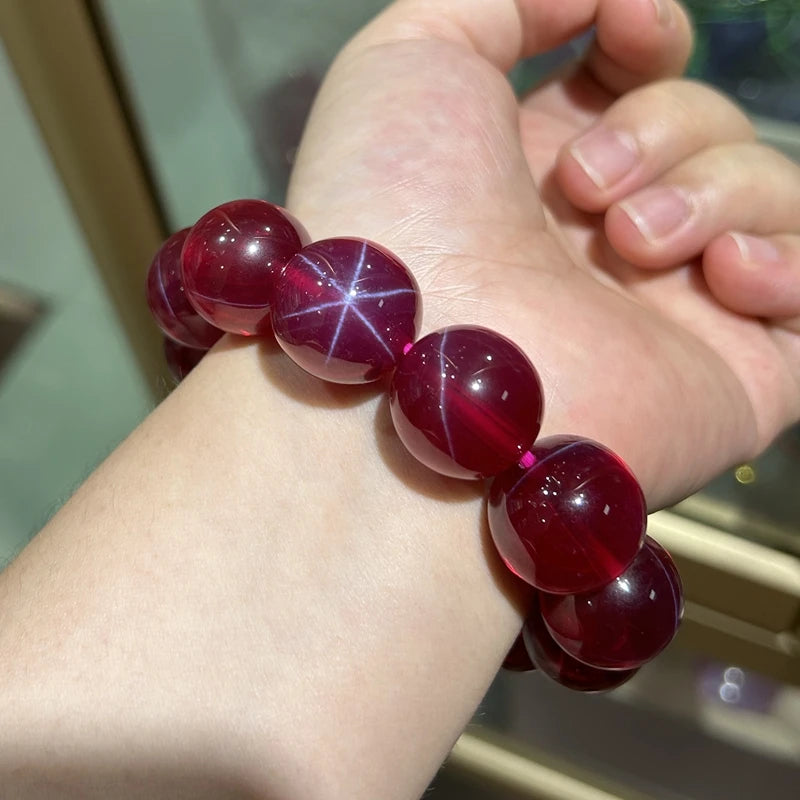 luckacco red star stone ruby jewelry beads bracelet synthetic corundum 9 mohs 14mm 16mm 18mm