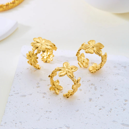 Luckacco Trendy Gold Color Stainless Steel Ring for Women Bohemian Shell Starfish Conch Flower Butterfly Heart Ring Party Jewelry Gift