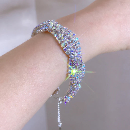 Luckacco Luxury Shining Colorful Rhinestone Bracelet for Women Adjustable Charm Silver Color Bracelet Wedding Bracelets & Bangles Jewelry
