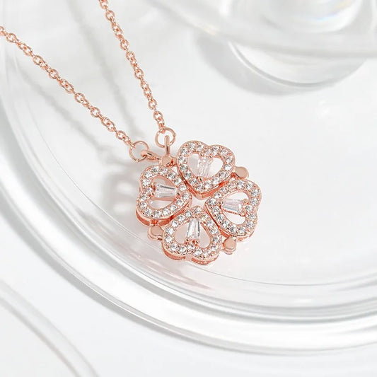 Luckacco 1 heart-shaped magnetic heart pendant necklace for women, clover necklace, lucky four in one love pendant, jewelry gift