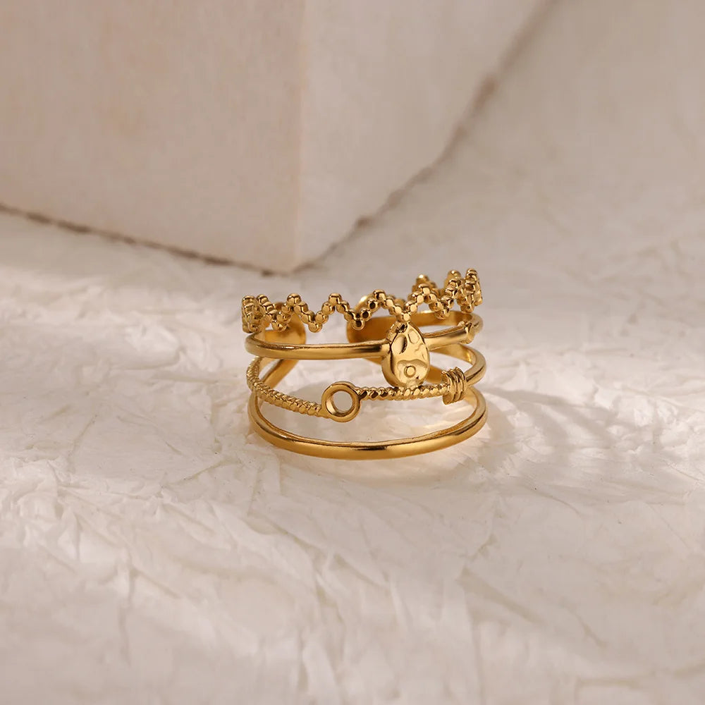 luckacco double heart rings for women gold color stainless steel open adjustable ring female fashion party wedding aesthetic jewelry gift