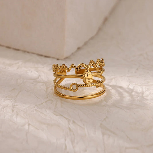 Luckacco Double Heart Rings For Women Gold Color Stainless Steel Open Adjustable Ring Female Fashion Party Wedding Aesthetic Jewelry Gift