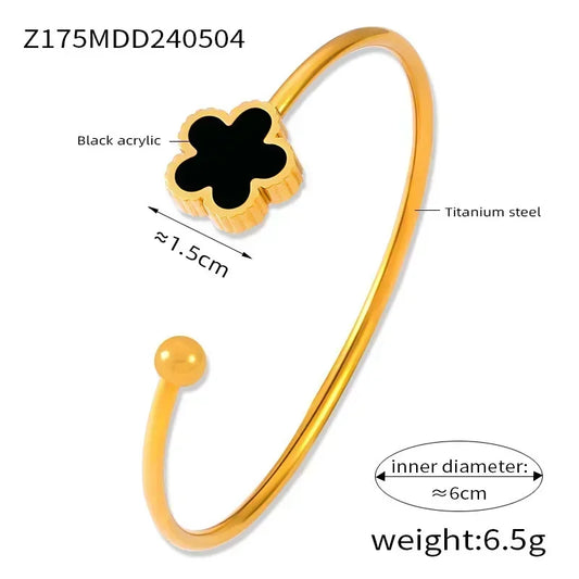 Luckacco Lucky Cute Colorful Five-Leaved Flower Stainless Steel Bracelets for Women Fashion Light Luxury Paty Jewelry Gifts