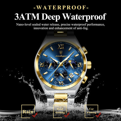 Luckacco POEDAGAR Luxury Sport Man Wristwatch Original Luminous Week Date Watch For Men Stainless Steel Men's Quartz Watches Reloj Hombre