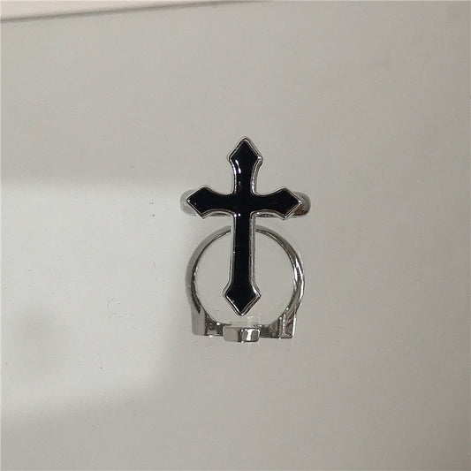 Luckacco Punk Harajuku Goth Thorns Black Silver Color Irregular Heart Cross Open Ring For Women Men Lover Vintage 90s Y2K Grunge Jewely