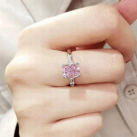 Luckacco Square Pink Cubic Zirconia Wedding 925 Sterling Silver Rings for Women Romantic Bridal Marriage Party Rings Fashion Jewelry