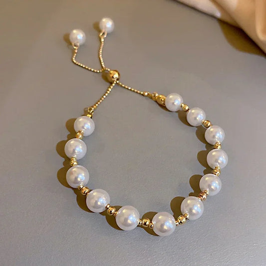 Luckacco New 925 Sterling Silver Bracelet Pearls Knots Bracelet for Women Fashion Heart Pearls Bracelet  Luxury Jewelry Accessories Gift