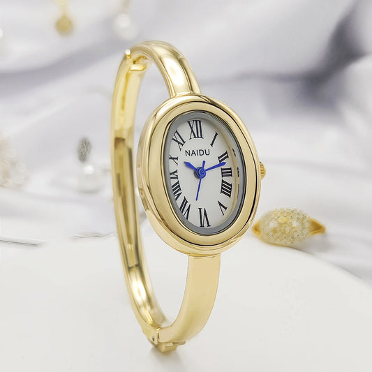 Luckacco Luxury Women Roman Oval Dial Quartz Watch Brand Luxury Gold Color Bangle Wristwatch Relogio Feminino Gifts Clock Montre Femme