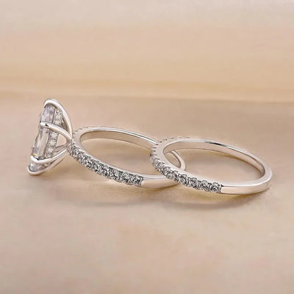 Luckacco CAOSHI 2Pcs/Set Luxury Wedding Rings for Women Bright Marquise Zirconia Finger Jewelry Gorgeous Fashion Silver Color Accessories