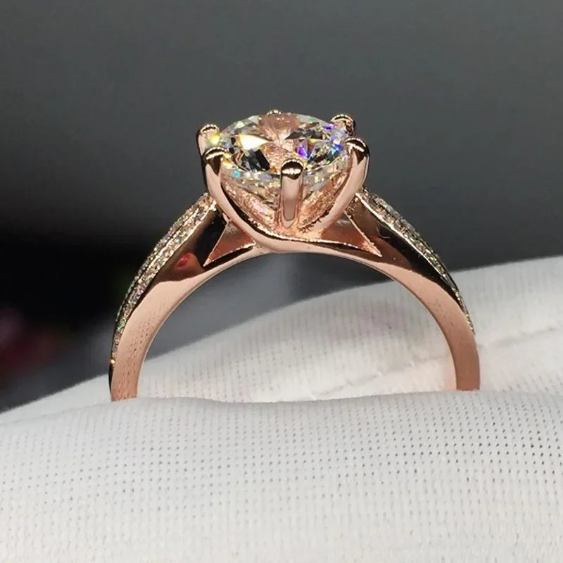 luckacco 18k rose gold 3ct lab diamond promise ring engagement wedding band rings for women bridal jewelry gift