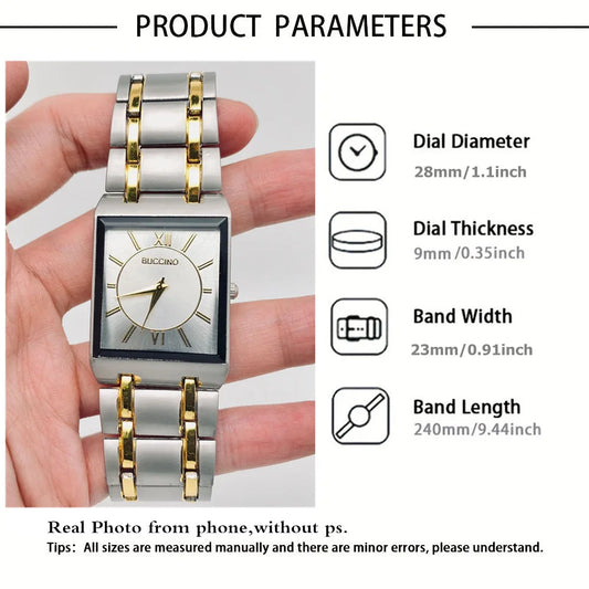 Luckacco Newest Men Watches Fashion Elegant Rectangle Dial Steel Clock Quartz Watch Men's Silver Gold Plated Wristwatch Masculino Relogio