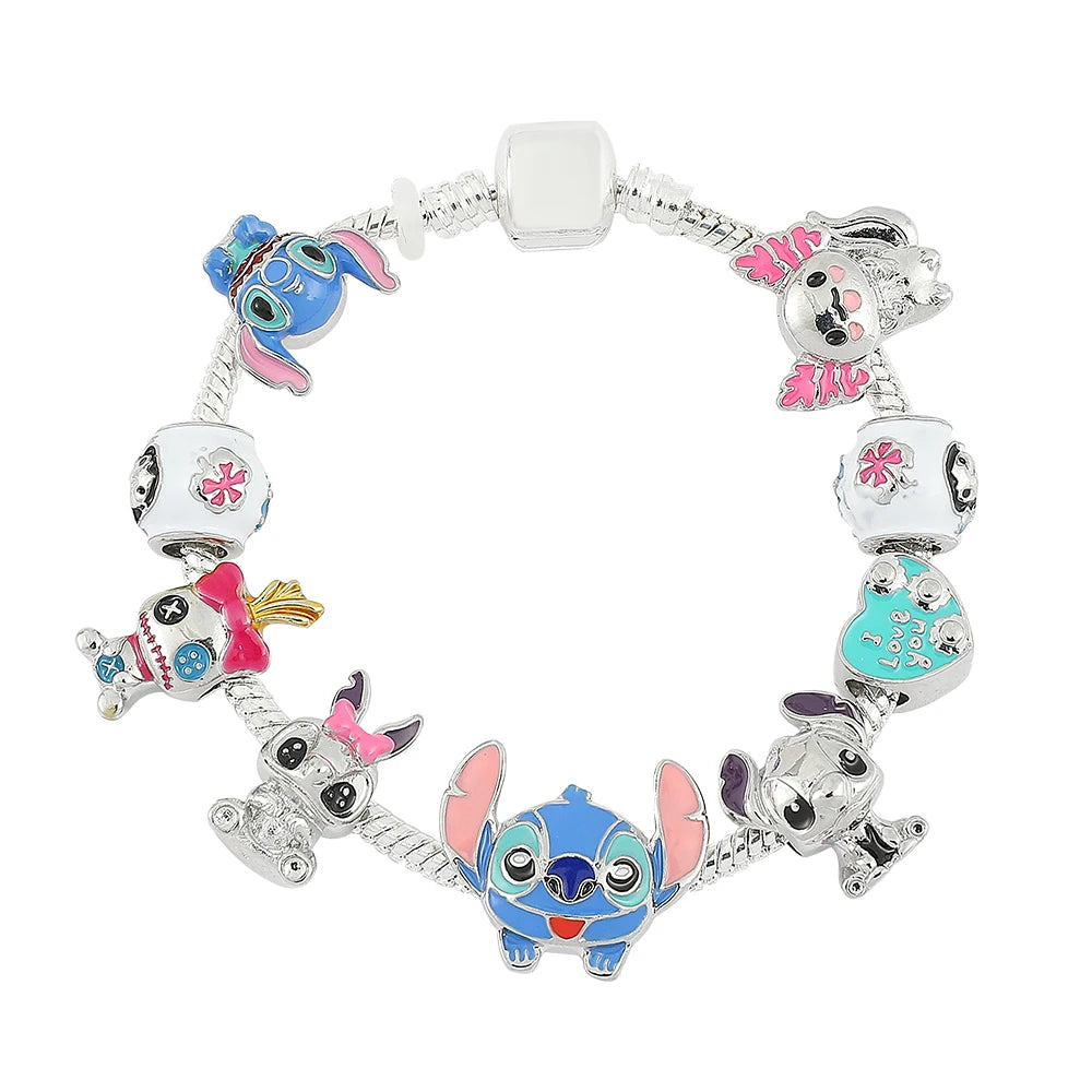 luckacco disney beaded bracelet lilo and stitch cartoon cute metal charms bangle diy beads chain jewelry gifts accessories for women kids