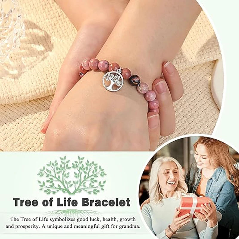 luckacco tree of life bracelet for women lady,  natural stone bracelet gifts for grandma, birthday christmas wedding mothers' day gifts