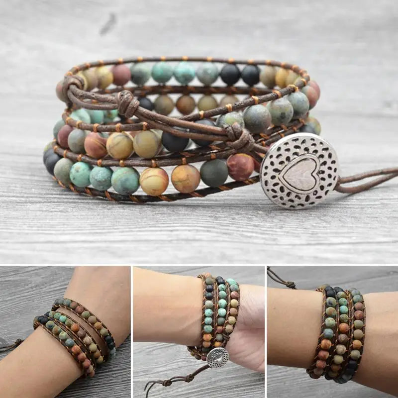 luckacco milangirl bohemia jewelry bracelets 6mm matte stone wrap leather bracelets vintage 3 strands multilayer woven