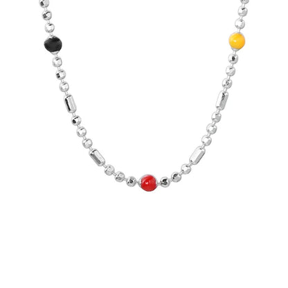 Luckacco New 925 Sterling Silver Colorful Round Beads Necklace Delicate Charm Temperament Choker Birthday Gift for Women's Fine Jewelry