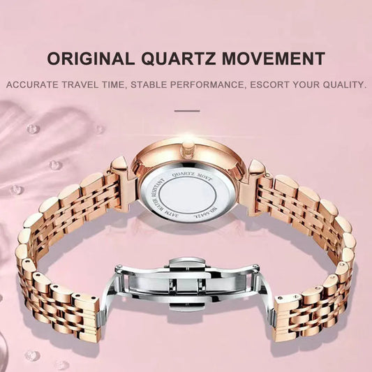 Luckacco POEDAGAR Elegant Luxury Women Watch Waterproof Luminous Date Week Ladies Watches Fashion Stainless Steel Quartz Woman Wristwatch