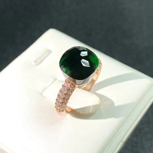 Luckacco Hot Candy Square Ring Inlay Zircon Colorful Crystal Ring For Women Party Fashion Jewelry Gold Plated Blue Topaz Ring Gift