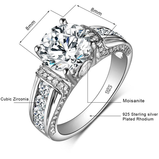 Luckacco Certified D Color VVS1 2ct Moissanite Diamond Ring For Women 100% Sterling Silver Good Quality Wedding Jewelry Pass Diamond Test