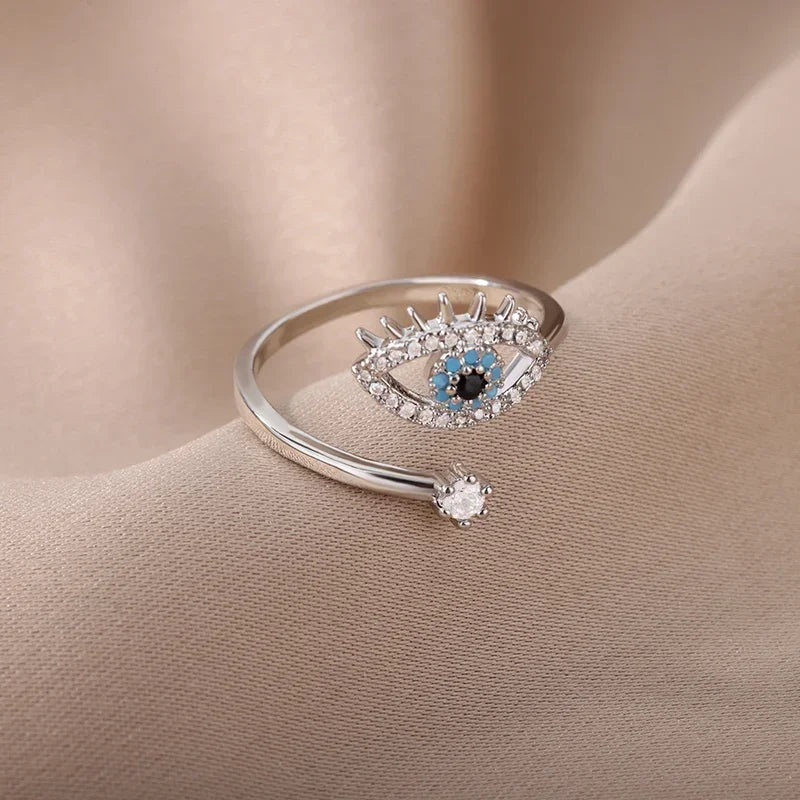 luckacco fashion silver plated evil eye rings for women vintage stainless steel turkish lucky demon eye couple ring emo jewelry