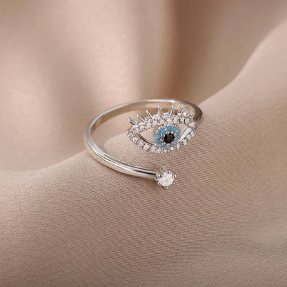 Luckacco Fashion Silver Plated Evil Eye Rings for Women Vintage Stainless Steel Turkish Lucky Demon Eye Couple Ring Emo Jewelry