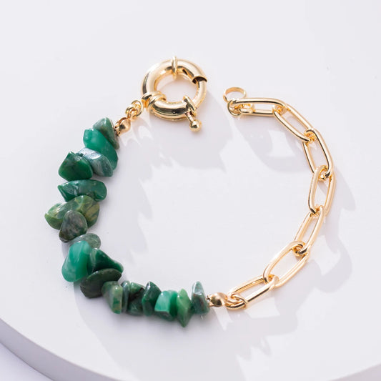 Luckacco Women Fashion Half Stainless Steel Chain Half Purple Natural Crushed Stone Bracelet HD127