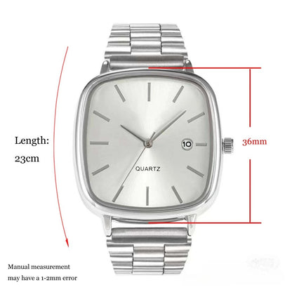 Luckacco Fashion Brand Men Watch Steel Strap Business Calendar Quartz Watches Luxury Wristwatches Gift  Big Dial Clock