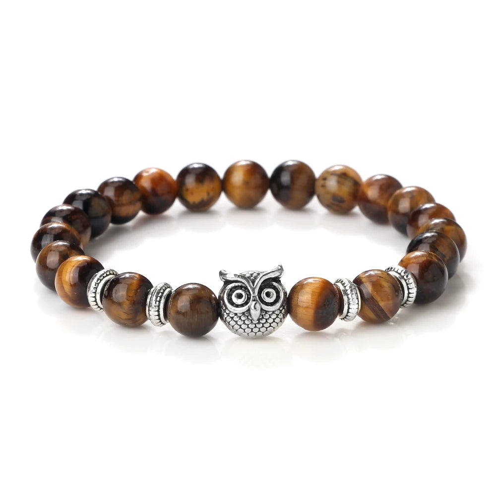 luckacco vintage owl charm bracelets & bangles for men women natural lava stone malachite beads couple bracelets friendship jewelry gifts